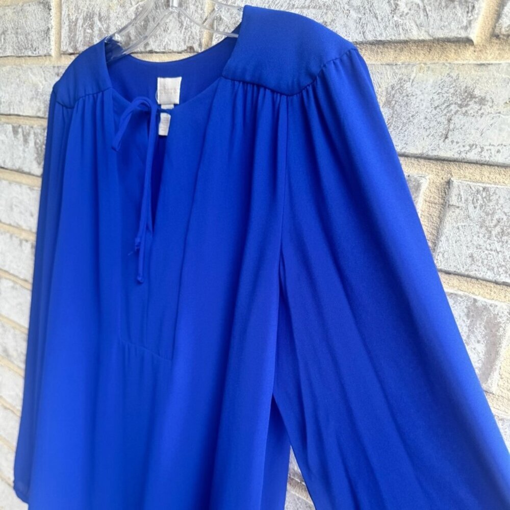 Chico's Long Sleeve V Neck Keyhole Front Tie Tunic Blouse Women's Size 1 (M) - Picture 7 of 8